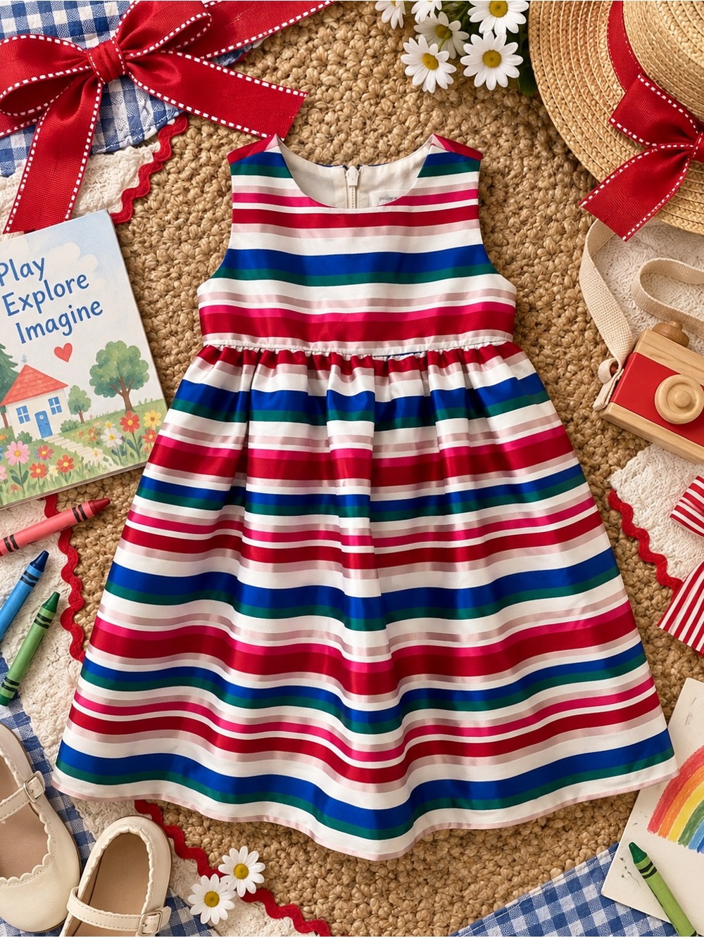 Gymboree Girls Rainbow Stripe Dress 2T Bow Back Party Easter Spring Dress